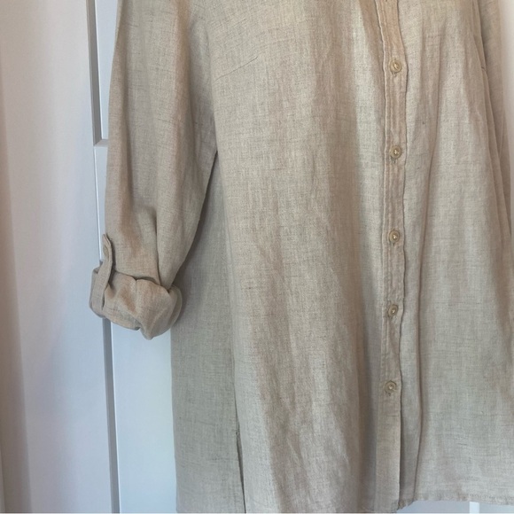 KIM ROGERS Women's size small Oatmeal Beige Linen Blend Button-Down Shirt - Picture 4 of 6